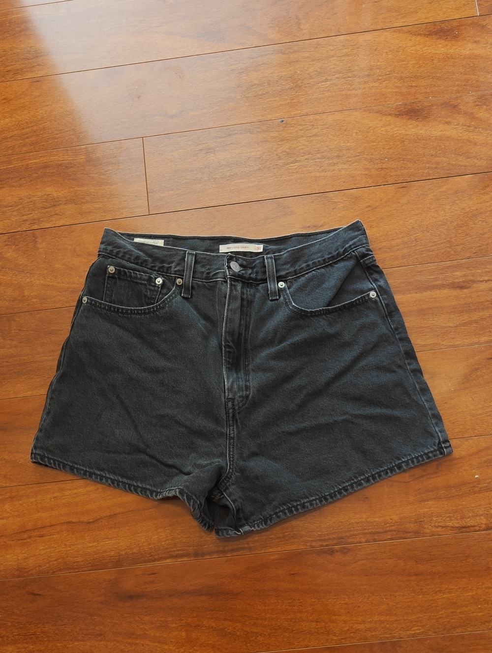Levis Black Denim High Loose Shorts